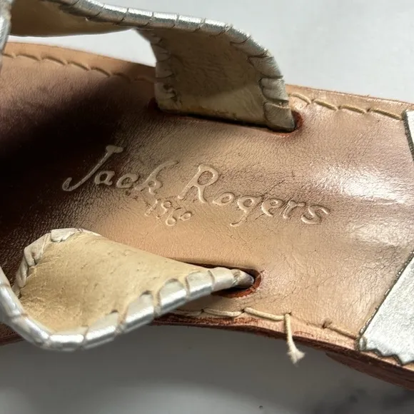 Jack Rogers Silver Leather Thong Whipstitch Slip On Thongs Sandals 7.5