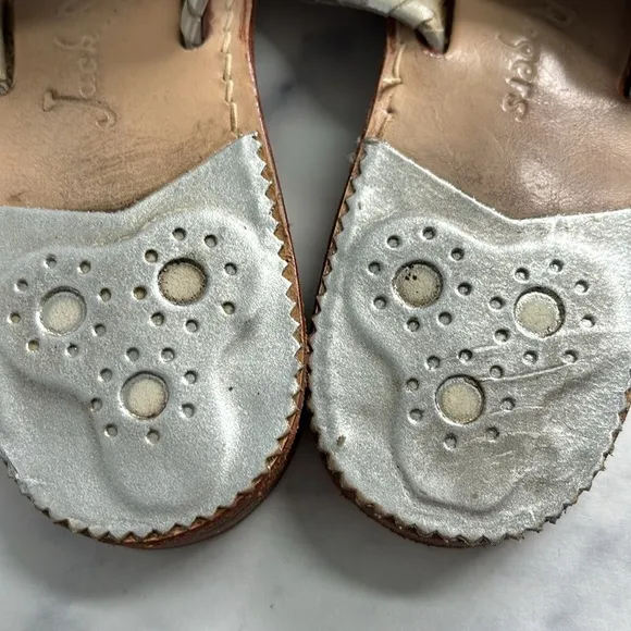 Jack Rogers Silver Leather Thong Whipstitch Slip On Thongs Sandals 7.5