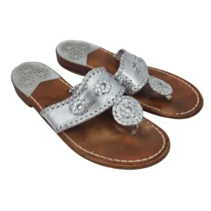 Jack Rogers Silver Metallic Hamptons Slip On Thong Medallion Sandals Size 7