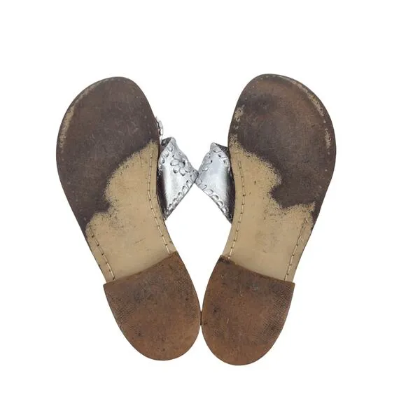 Jack Rogers Silver Metallic Hamptons Slip On Thong Medallion Sandals Size 7