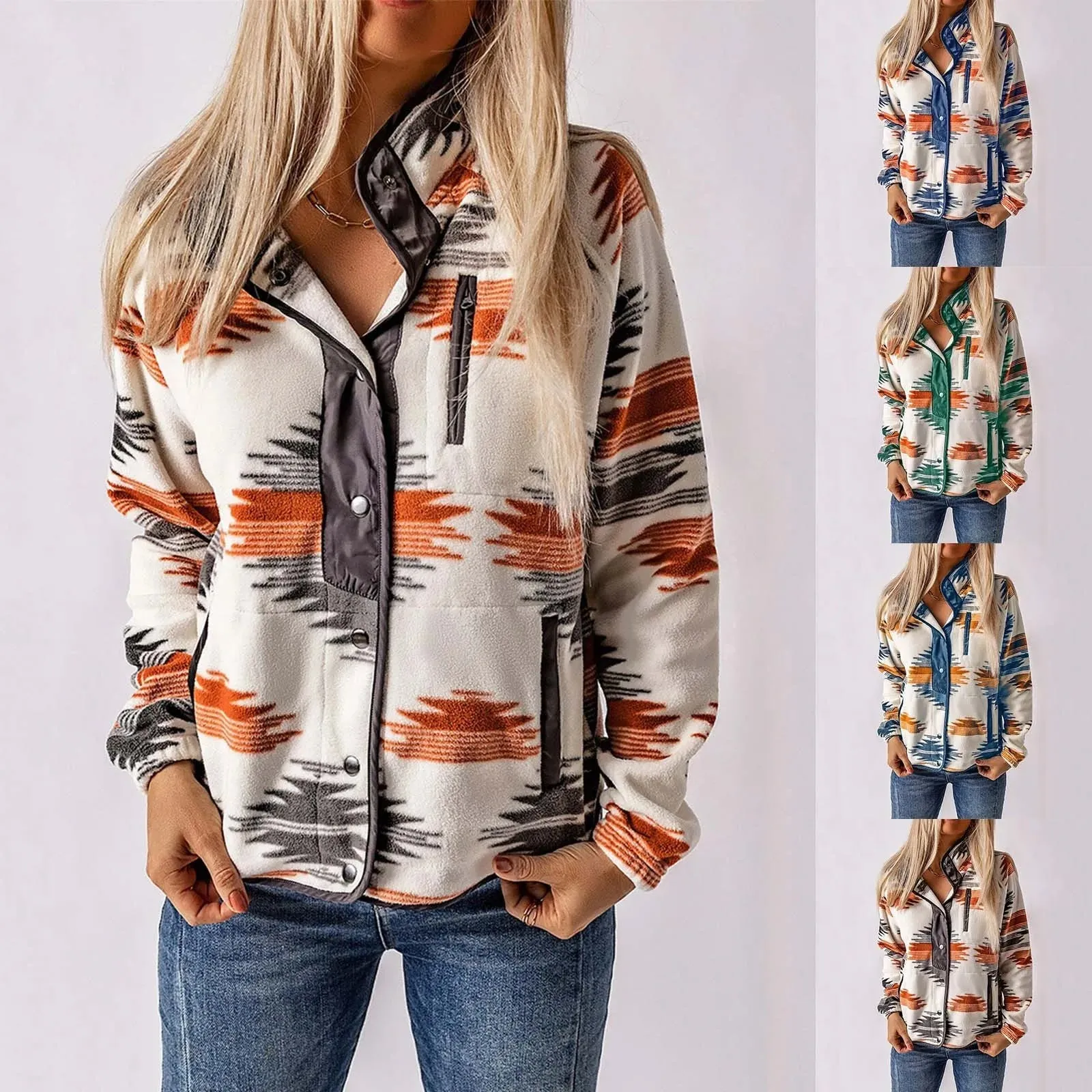 Jackets For Women Trendy Plus Size Women Autumn And Winter Casual Jacket Ethnic Style Printed Color Block бомбер женский