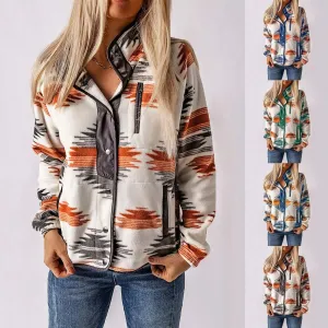 Jackets For Women Trendy Plus Size Women Autumn And Winter Casual Jacket Ethnic Style Printed Color Block бомбер женский