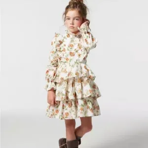 Janie and Jack Jet Ivory Floral Tiered Ruffle Dress Size 8