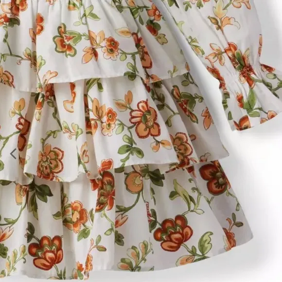 Janie and Jack Jet Ivory Floral Tiered Ruffle Dress Size 8