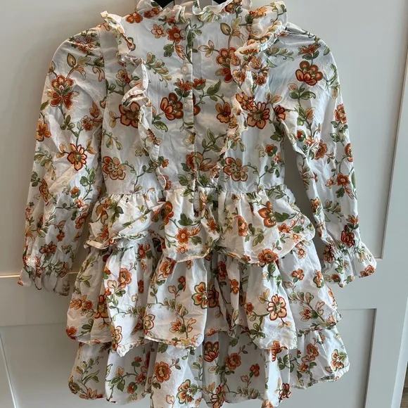 Janie and Jack Jet Ivory Floral Tiered Ruffle Dress Size 8