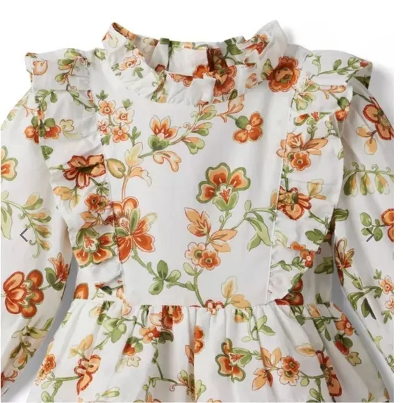 Janie and Jack Jet Ivory Floral Tiered Ruffle Dress Size 8