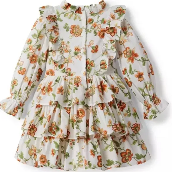 Janie and Jack Jet Ivory Floral Tiered Ruffle Dress Size 8