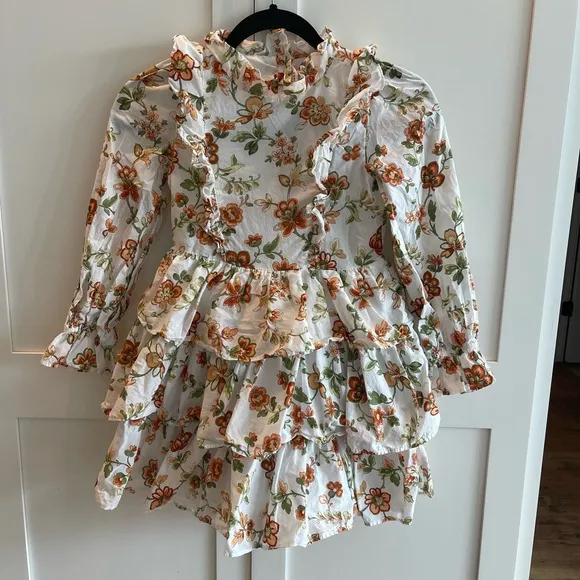 Janie and Jack Jet Ivory Floral Tiered Ruffle Dress Size 8