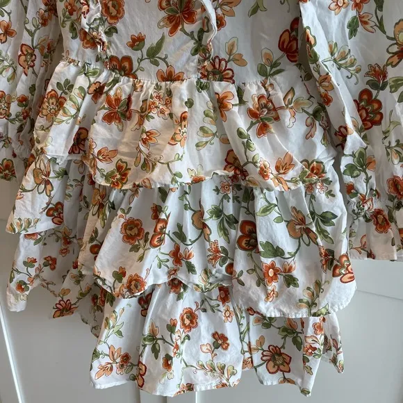 Janie and Jack Jet Ivory Floral Tiered Ruffle Dress Size 8