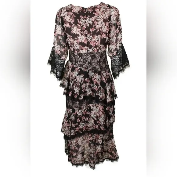 Jax Black Label Pink And Black Lace Tiered Cocktail Dress Size 14