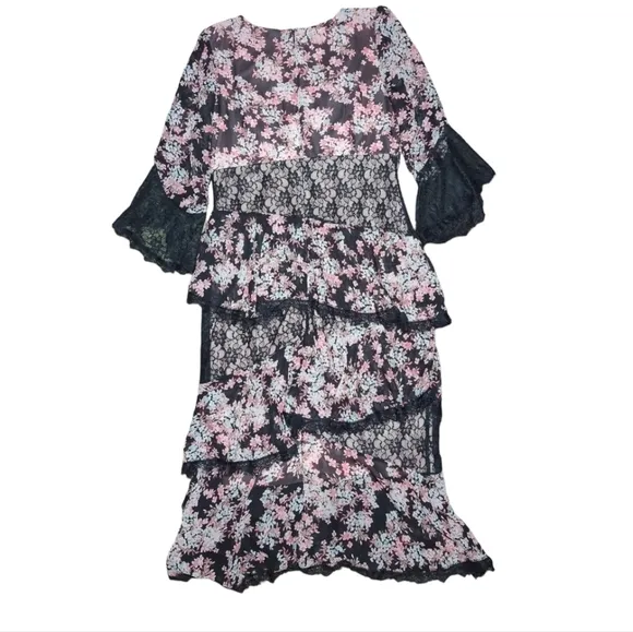 Jax Black Label Pink And Black Lace Tiered Cocktail Dress Size 14
