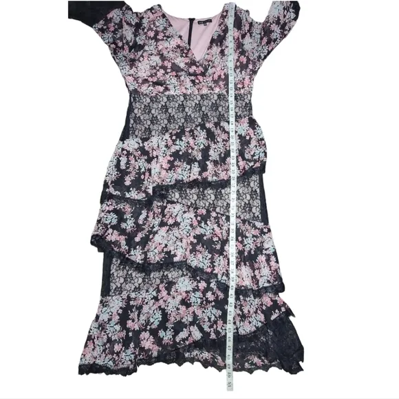 Jax Black Label Pink And Black Lace Tiered Cocktail Dress Size 14