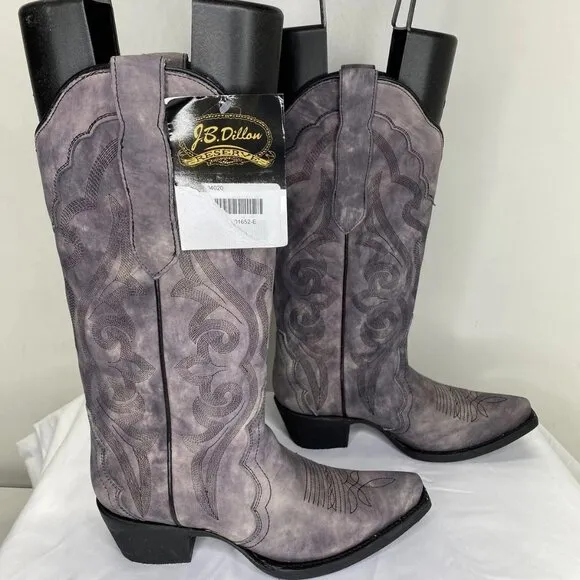 J.B. Dillon Women's Cowgirl Boots – Faded Purple – Size 7 – Snip Toe –