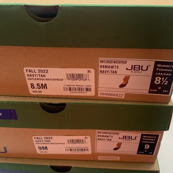 JBU Jambu NWT Navy Blue Tan Maplewood Waterproof Duck Boots