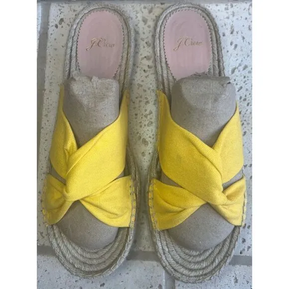 J.Crew Canvas Twisted Knot Espadrille Slip On Sandals Yellow Size 11 Style AN887