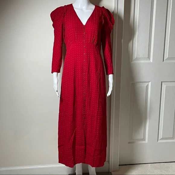 J.Crew Drapey puff-sleeve dress in pin dot
