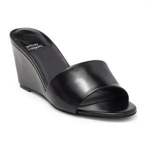 Jeffrey‎ Campbell Raelynn Womens Black Leather Slip-on Wedge Sandals Size 10