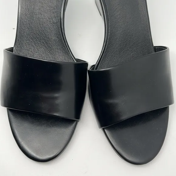 Jeffrey‎ Campbell Raelynn Womens Black Leather Slip-on Wedge Sandals Size 10