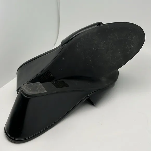 Jeffrey‎ Campbell Raelynn Womens Black Leather Slip-on Wedge Sandals Size 10