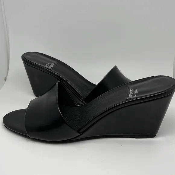 Jeffrey‎ Campbell Raelynn Womens Black Leather Slip-on Wedge Sandals Size 10