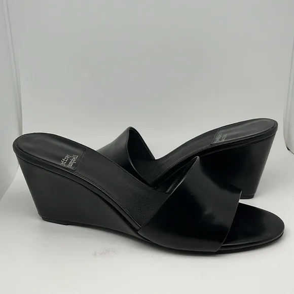 Jeffrey‎ Campbell Raelynn Womens Black Leather Slip-on Wedge Sandals Size 10