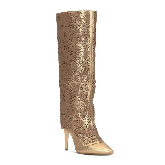 Jessica Simpson Brykia Cuffed Pointed-Toe Boots, Metallic Lace Laser Cut, Size 9