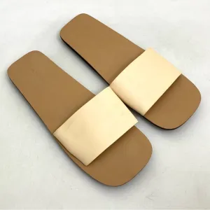 JIL SANDER Beige Sandals Slides Size 10 Flat Slip On Agnellato Calf Leather Flat