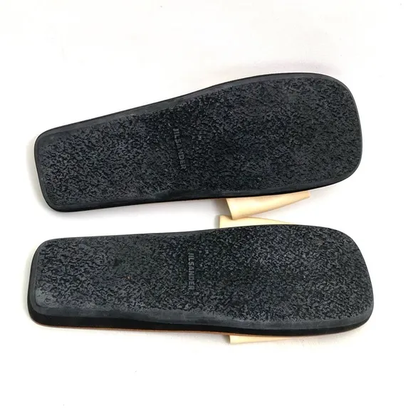 JIL SANDER Beige Sandals Slides Size 10 Flat Slip On Agnellato Calf Leather Flat
