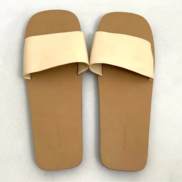 JIL SANDER Beige Sandals Slides Size 10 Flat Slip On Agnellato Calf Leather Flat