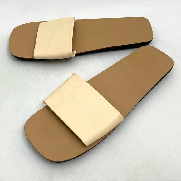 JIL SANDER Beige Sandals Slides Size 10 Flat Slip On Agnellato Calf Leather Flat