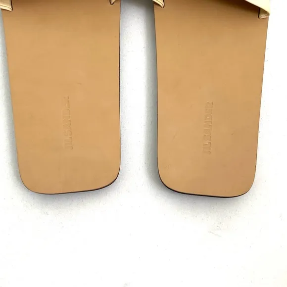 JIL SANDER Beige Sandals Slides Size 10 Flat Slip On Agnellato Calf Leather Flat