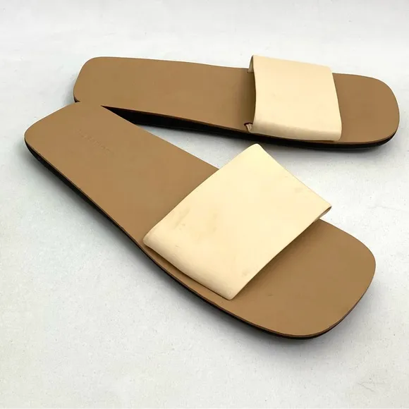 JIL SANDER Beige Sandals Slides Size 10 Flat Slip On Agnellato Calf Leather Flat