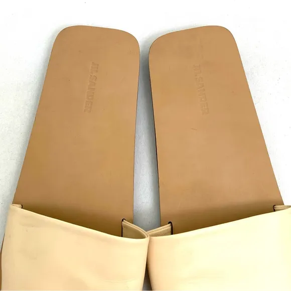 JIL SANDER Beige Sandals Slides Size 10 Flat Slip On Agnellato Calf Leather Flat
