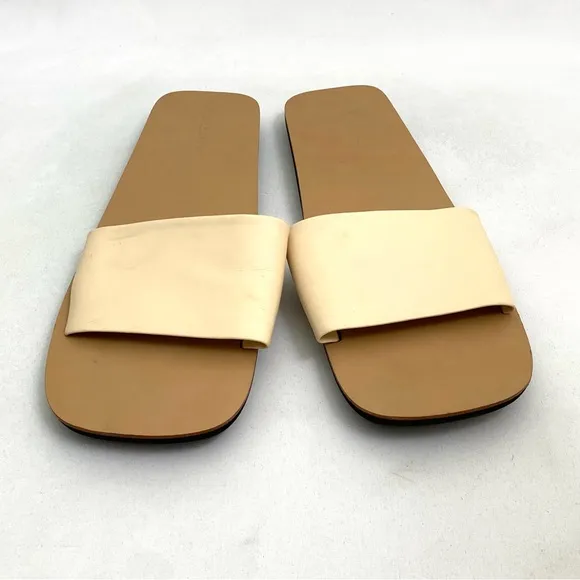 JIL SANDER Beige Sandals Slides Size 10 Flat Slip On Agnellato Calf Leather Flat