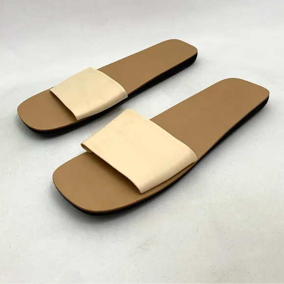 JIL SANDER Beige Sandals Slides Size 10 Flat Slip On Agnellato Calf Leather Flat