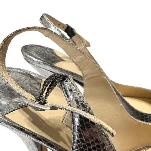 Jimmy Choo Metallic Python Embossed Leather Nova Slingback Pumps Size 38.5 / 7.5