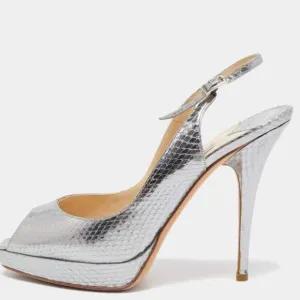 Jimmy Choo Metallic Python Embossed Leather Nova Slingback Pumps Size 38.5 / 7.5