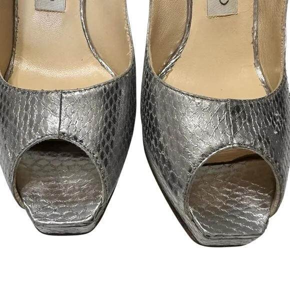 Jimmy Choo Metallic Python Embossed Leather Nova Slingback Pumps Size 38.5 / 7.5