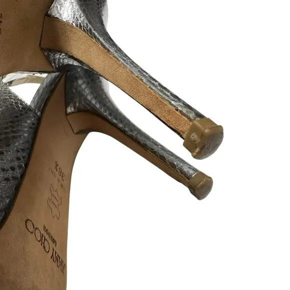 Jimmy Choo Metallic Python Embossed Leather Nova Slingback Pumps Size 38.5 / 7.5