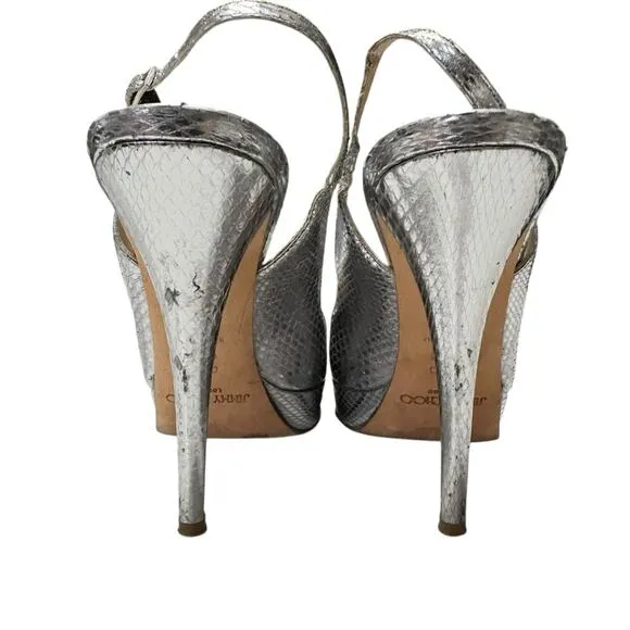 Jimmy Choo Metallic Python Embossed Leather Nova Slingback Pumps Size 38.5 / 7.5