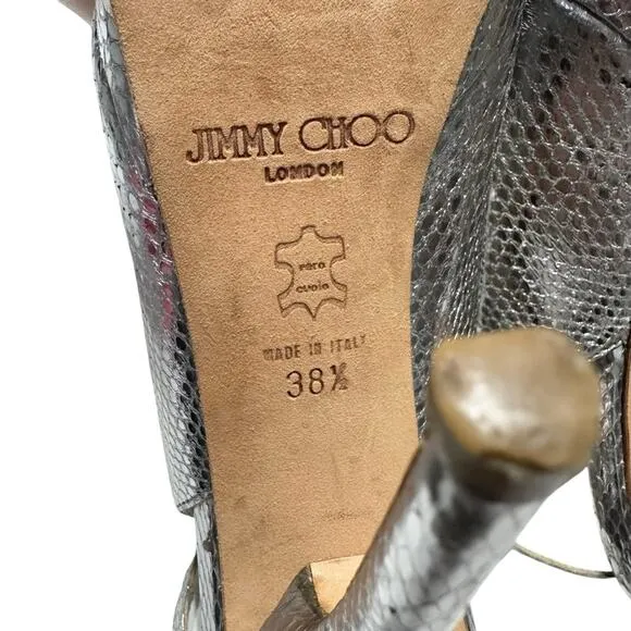 Jimmy Choo Metallic Python Embossed Leather Nova Slingback Pumps Size 38.5 / 7.5