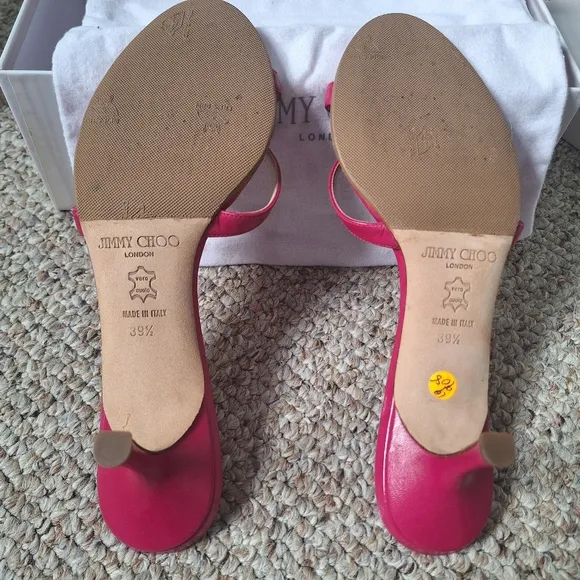 Jimmy Choo Page. 1 Women's Leather Sandals In Berry Capretto Size 39-1/2.