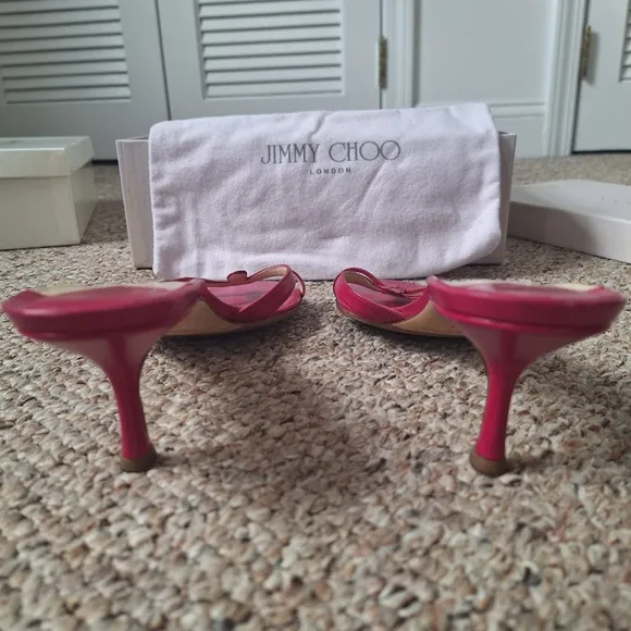 Jimmy Choo Page. 1 Women's Leather Sandals In Berry Capretto Size 39-1/2.