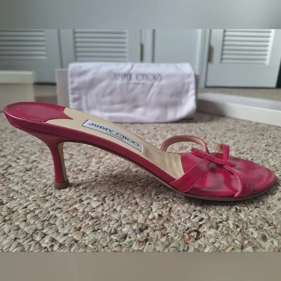 Jimmy Choo Page. 1 Women's Leather Sandals In Berry Capretto Size 39-1/2.
