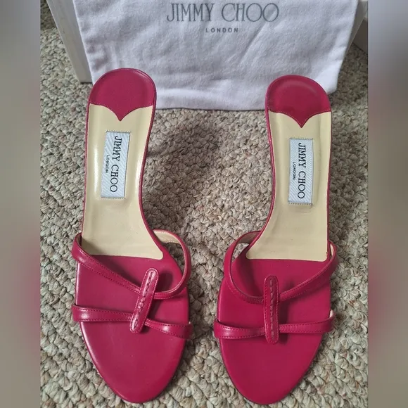 Jimmy Choo Page. 1 Women's Leather Sandals In Berry Capretto Size 39-1/2.