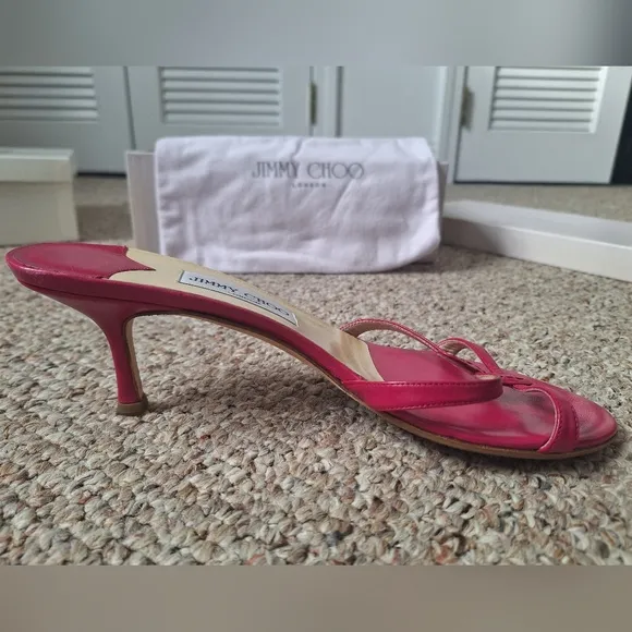 Jimmy Choo Page. 1 Women's Leather Sandals In Berry Capretto Size 39-1/2.