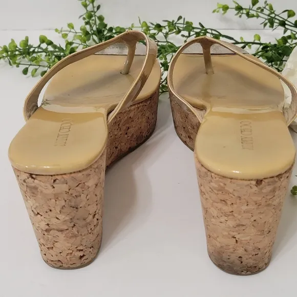 Jimmy Choo Pathos patent leather  thong slip-on cork wedge sandals women…