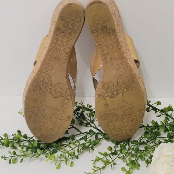 Jimmy Choo Pathos patent leather  thong slip-on cork wedge sandals women…