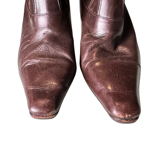 Jimmy Choo Vintage Brown Leather Ankle Booties Pointed Toe 38 / 8 Kitten Heel
