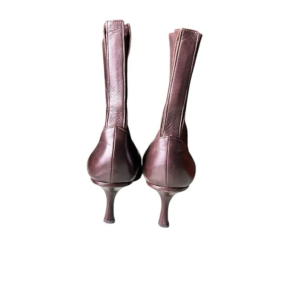 Jimmy Choo Vintage Brown Leather Ankle Booties Pointed Toe 38 / 8 Kitten Heel